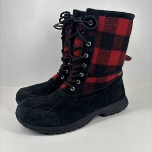 UGG Butte Redwood Men's US 12 Black Buffalo Check Plaid Suede Lace-Up Snow Boots
